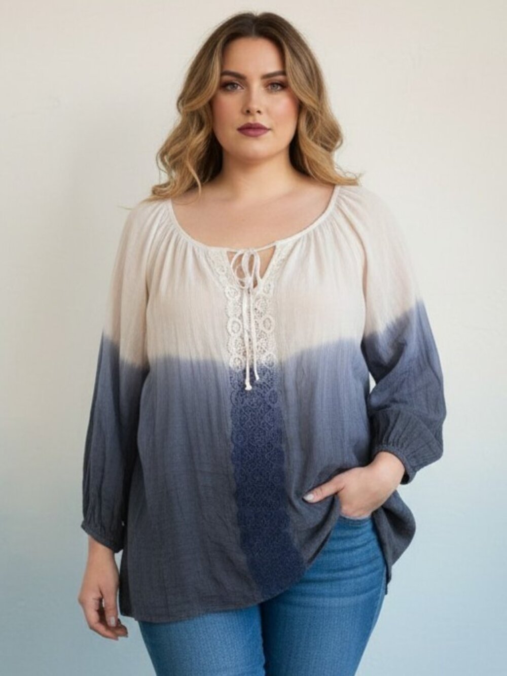 I.N. Studio Ombre Peasant Top – Size 2X (NWT)
